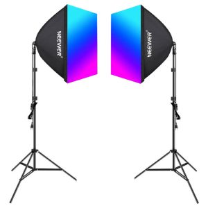 Kit Neewer NK800 two softboxes + bulbs RGB 24W 2700-6500K + tripods + barndoors-1