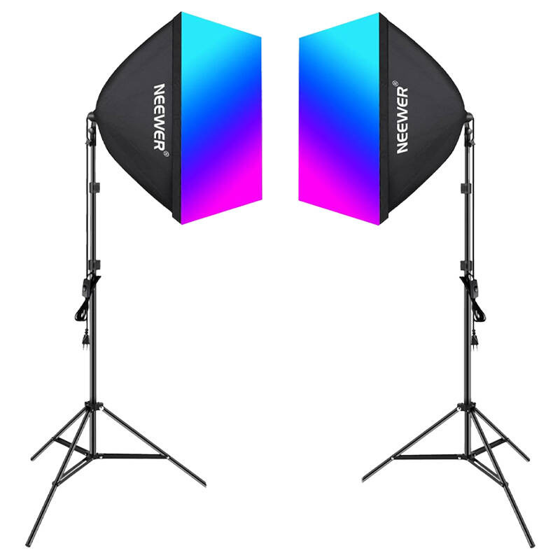 Kit Neewer NK800 two softboxes + bulbs RGB 24W 2700-6500K + tripods + barndoors-1
