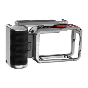 Titanium expansion cage with handle and additional Puluz connections for DJI Osmo Action 6-1