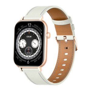 COLMI C28 Išmanusis laikrodis in Gold with a White Leather Strap-1