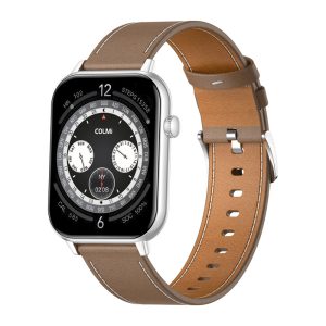 COLMI C28 Išmanusis laikrodis – Silver + Brown Leather Strap-1